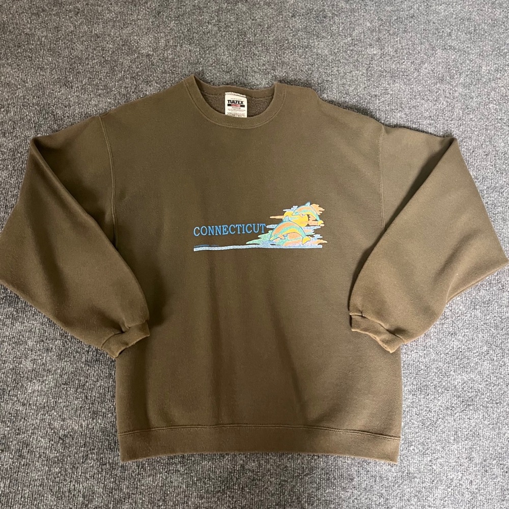 Vintage Tultex Connecticut Dolphin Sweatshirt Brown XL 90s Graphic Pullover